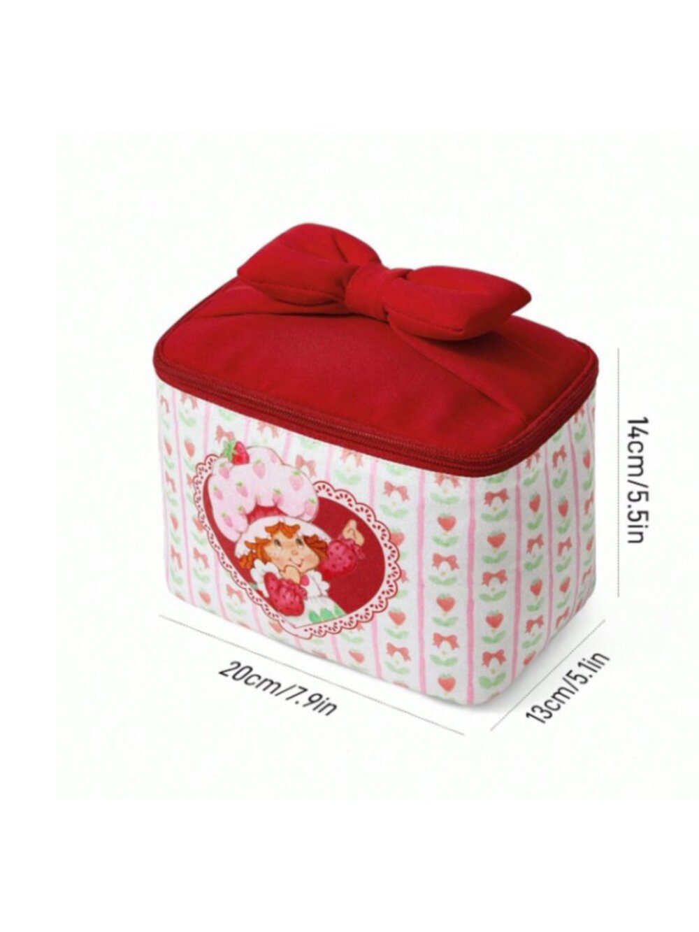 Strawberry Shortcake Cosmetic Bag Cute Strawberry Print Bow Makeup Pouch Travel - Picture 3 of 3